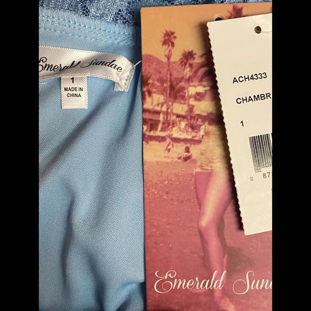 Emerald Sundae Lace Chiffon Blue Formal Maxi Prom Rhinestone Sequin Trim Dress - Picture 13 of 15